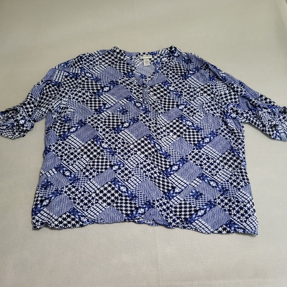 Catherines Blue Geometric Print Blouse Shirt Women's Plus‎ Size 3X 26/28W